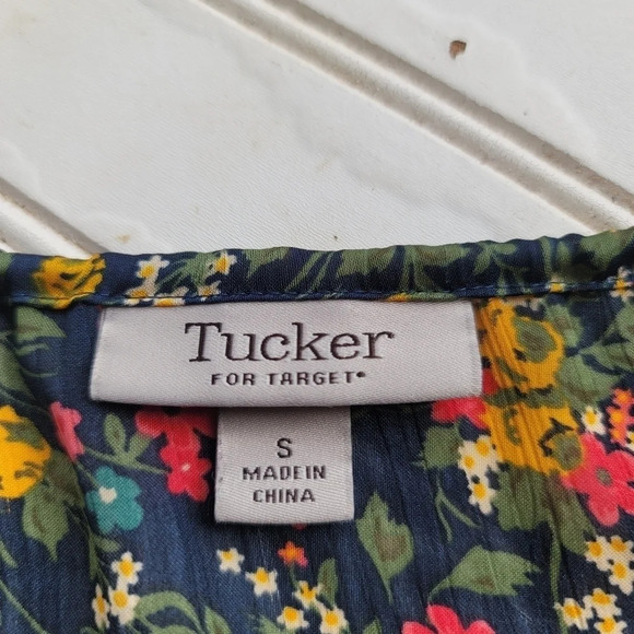 Tucker For Target Navy Blue Red Yellow Floral Spaghetti Strap Top Crinkle Sz S - Picture 3 of 10
